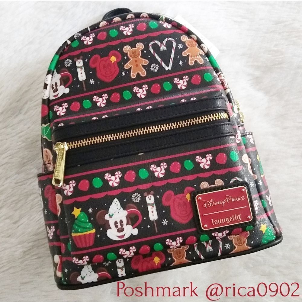 Disney Parks Loungefly Holiday Christmas Snacks  Backpack and Disney ears